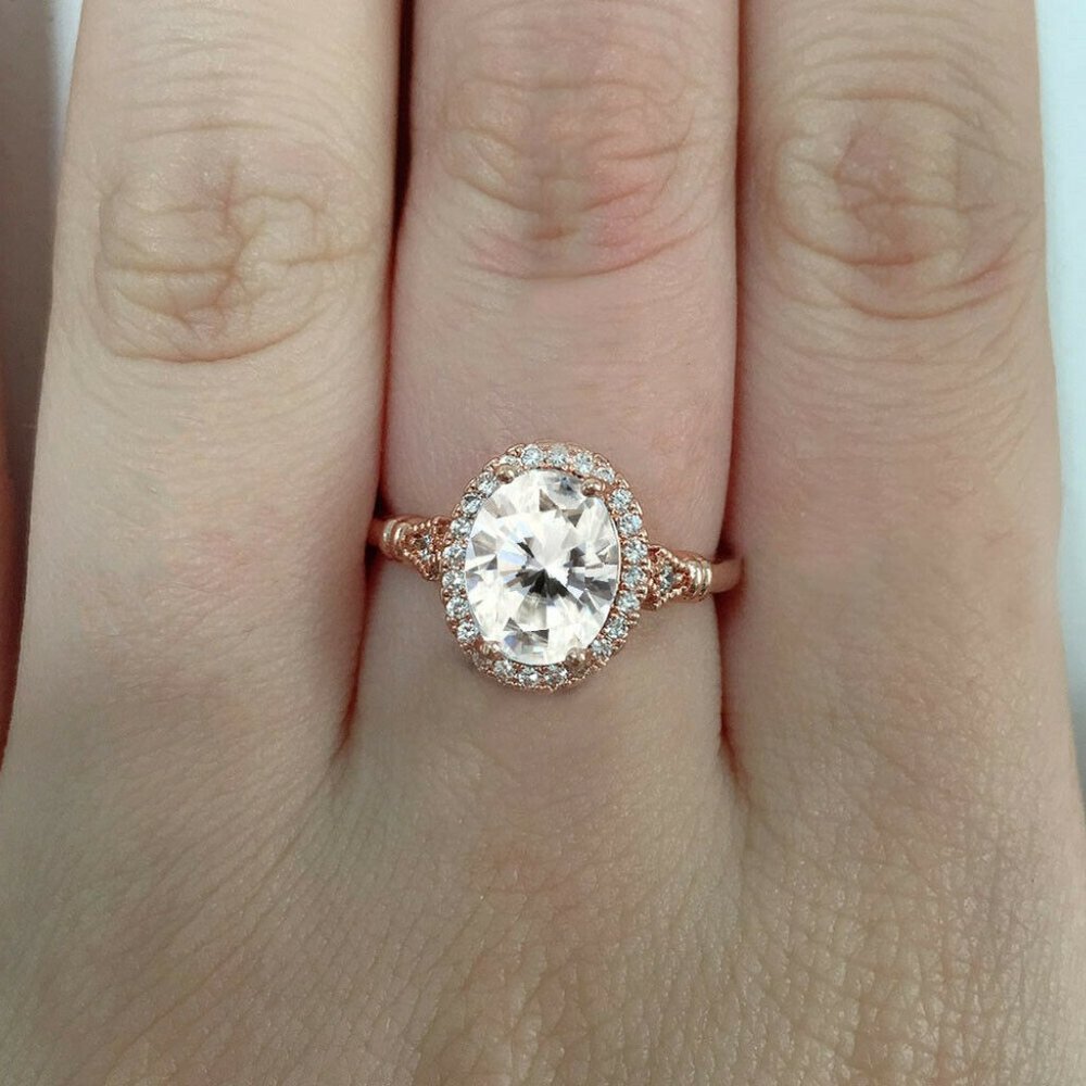 Rose Gold Filled Oval Cut White Sapphire Ring - Picture 5 of 5